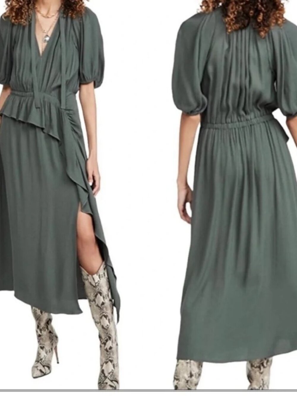 Ulla Johnson Leah Green Ruffle Midi Dress Size 6